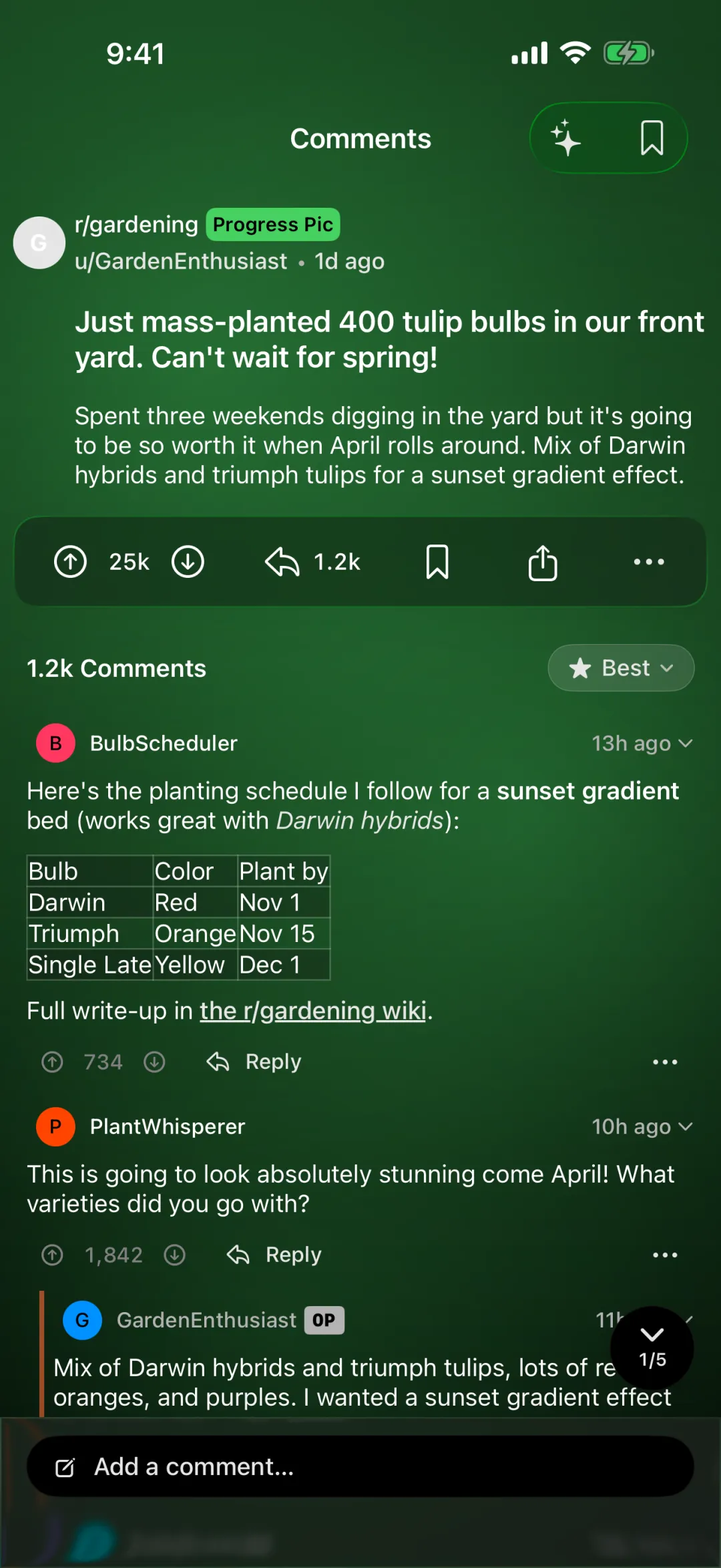 A threaded comment view